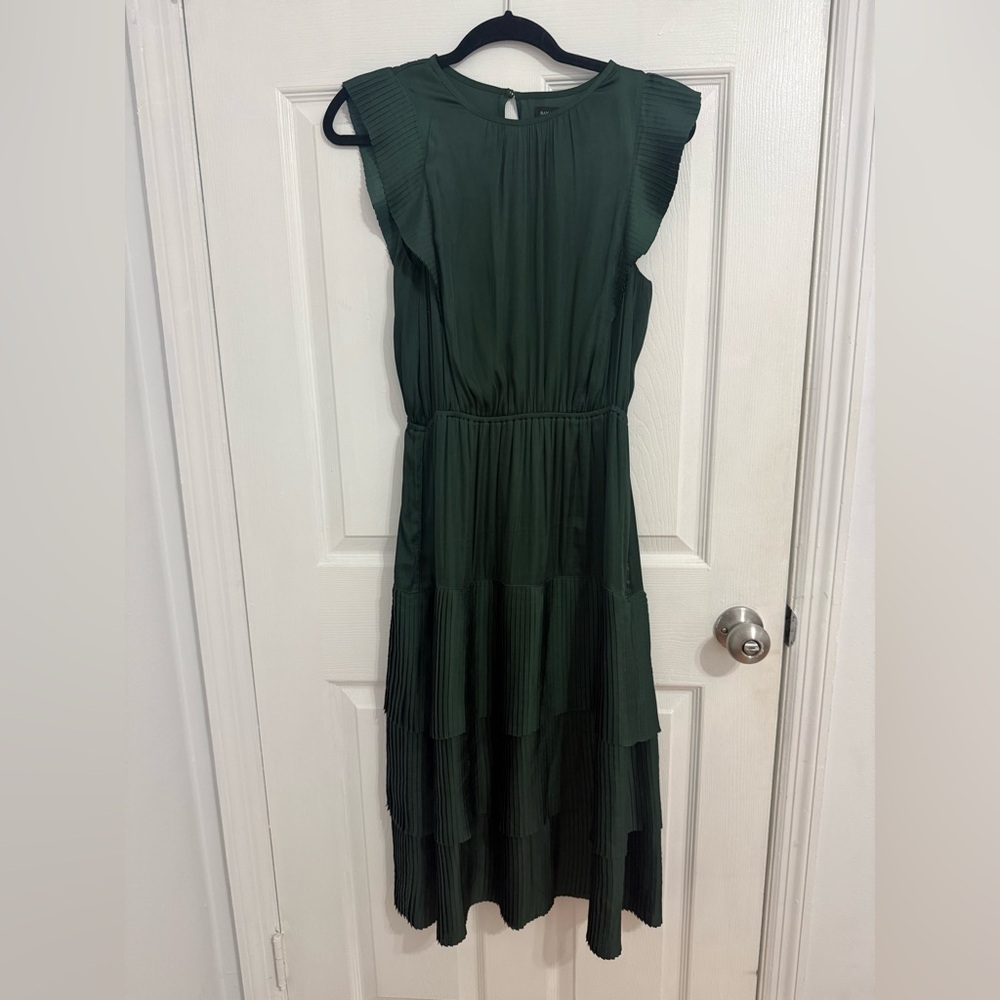 Banana Republic Forest Green High-Low Pleated Dress